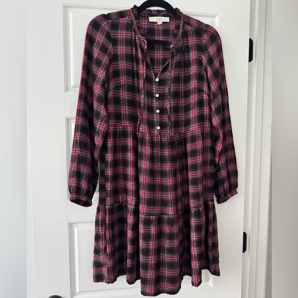 Plaid LOFT Women’s Dress - Red, Black, and Gold